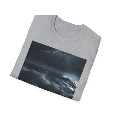 Dark charcoal cotton t-shirt with stormy ocean design, crew neck & regular fit.