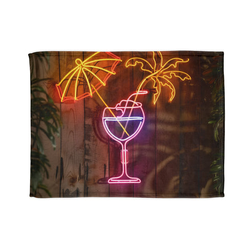 Vibrant tropical cocktail sign design Neon Cocktail Dreams Blanket 30x40.