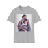 Watercolor Anthony Davis portrait on charcoal cotton T-shirt with crew neck