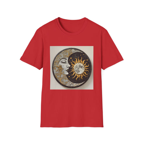 Charcoal mandala sun and moon t-shirt with cosmic intricate design