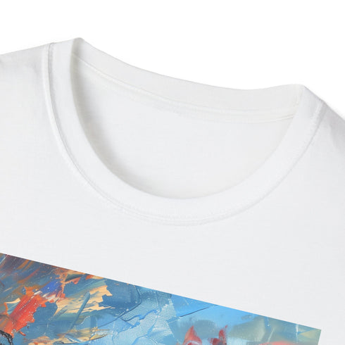 Charcoal cotton T-shirt depicting Boracay sunset with palm trees and ocean waves