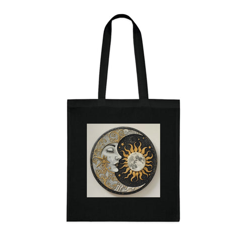 Celestial Mandala Tote Bag in Black Cotton with DTG Design