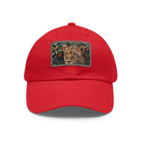 Cheetah print baseball cap with white/light brown rectangle patch.