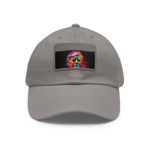 Neon watercolor Trump cap with white light brown patch, rectangle shape.