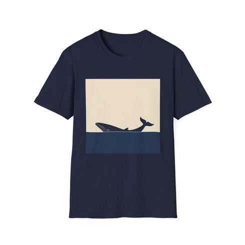 Charcoal cotton t-shirt featuring minimalist whale design with a crew neck
