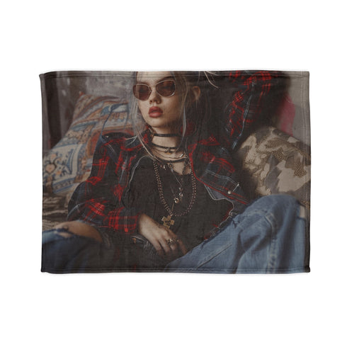 Grunge Revival Blanket with '90s band logos, edgy design.