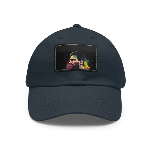 Messi Neon Splash Cap: Vibrant watercolor design, vegan cotton material.