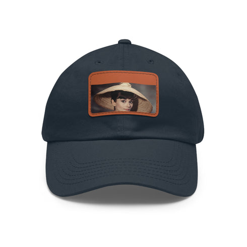 Iconic Audrey Hepburn monochrome baseball cap with light brown patch