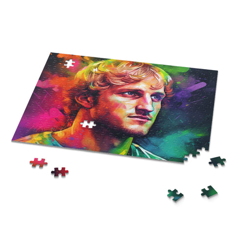 Logan Paul jigsaw puzzle with social media images for fans.