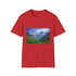 Charcoal cotton T-shirt with majestic snow-capped peaks graphic design