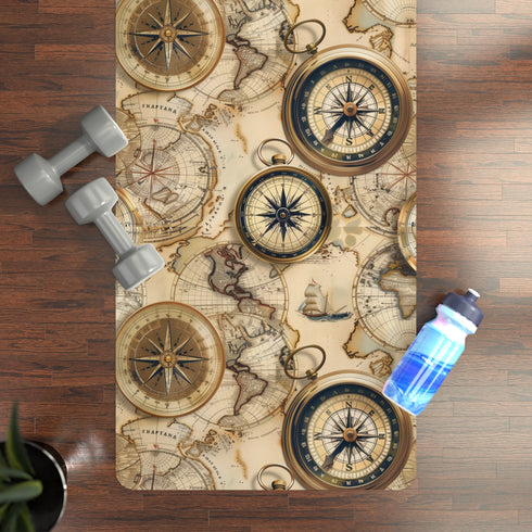 Vintage Maps Yoga Mat with historic maps pattern for yoga practice.