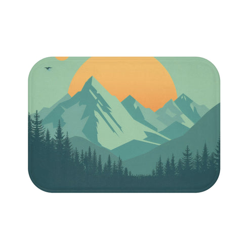 Minimalist mountain vista themed bath mat, perfect for all seasons.