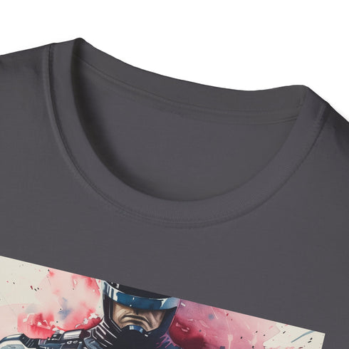 Charcoal cotton RoboCop T-shirt featuring iconic relentless cyborg policeman graphic