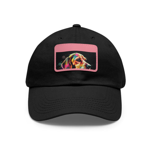 White vegan cotton baseball cap with cute beagle graphic.
