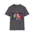 Charcoal crew neck cotton T-shirt with vibrant neon Rowan Atkinson design