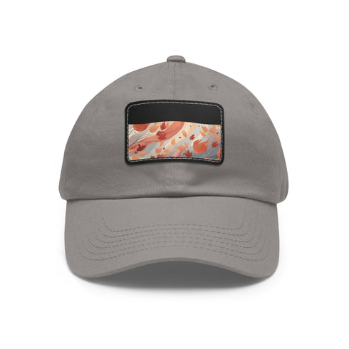 Autumn foliage patterned baseball cap in white with light brown patch.