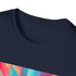 Charcoal cotton crew neck T-shirt with vibrant geometric summer pattern