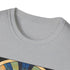 Charcoal cotton t-shirt with vibrant geometric art deco patterns