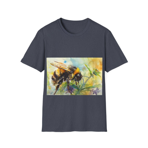 Bumblebee watercolor tee in charcoal cotton, crew neck, regular fit.