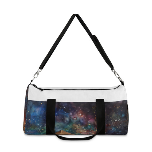 Egyptian pyramids watercolor duffel bag, ideal for art-loving travelers.