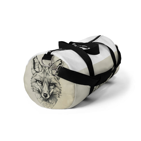 Geometric fox duffel bag with angular lines, perfect for travel adventures.