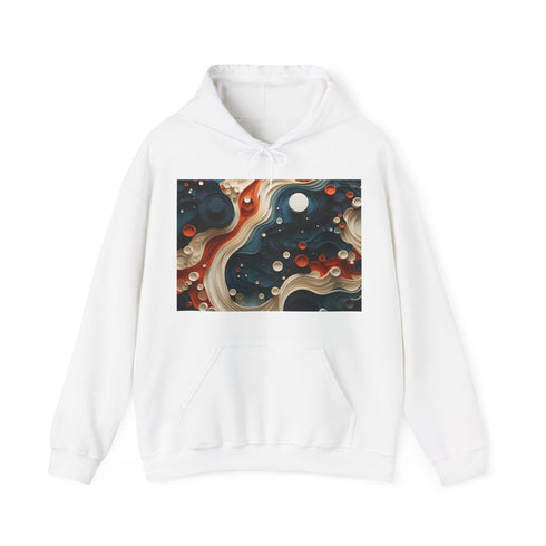 Navy Ameba Dream hoodie with mesmerizing pattern for cosmic style seekers.