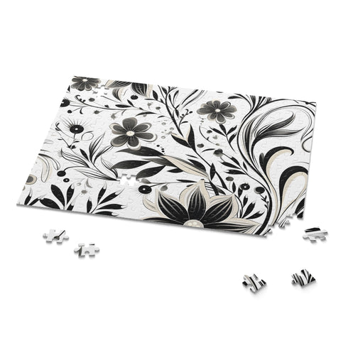 Stylish black and white geometric jigsaw puzzle with bezier curves.