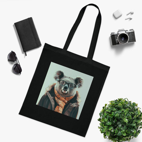 Koala Cool Tote Bag - Trendy and stylish black cotton tote bag.