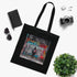Edgy black cotton tote bag with urban typography design.