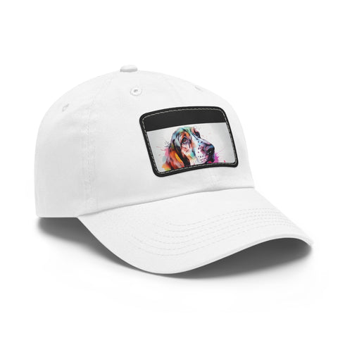 Stylish white cotton hat with basset hound patch for dog lovers
