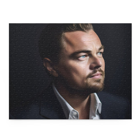 Leonardo DiCaprio jigsaw puzzle showcasing iconic movie moments and portraits.