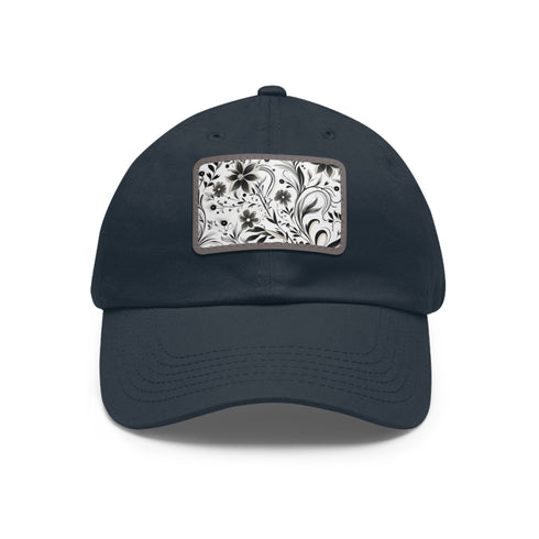 Monochrome pattern baseball cap in black and white with rectangle patch.