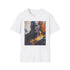 Charcoal crew neck T-shirt featuring vibrant Thanos painting in cotton fabric