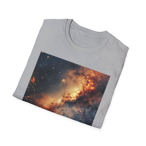 Charcoal cotton galaxy painting t-shirt with vibrant celestial pattern