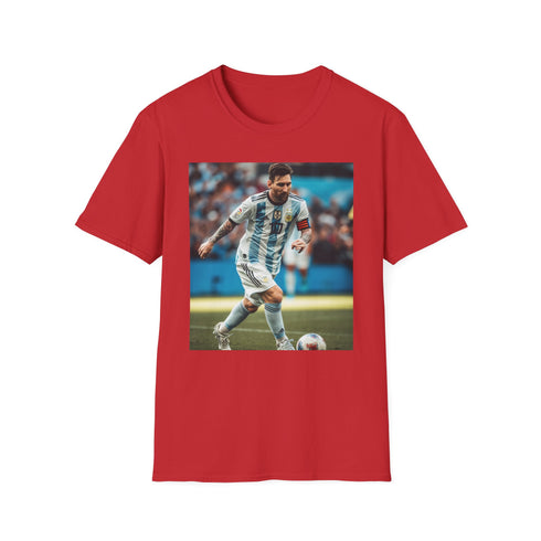 Charcoal cotton tee with Messi-inspired watercolor brushstroke stripes