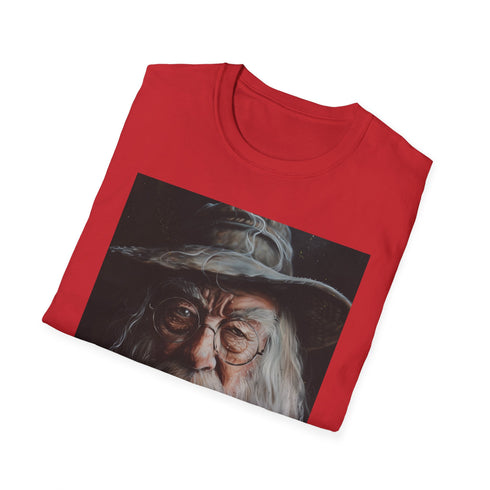 Charcoal cotton crew neck tee featuring Albus Dumbledore portrait.