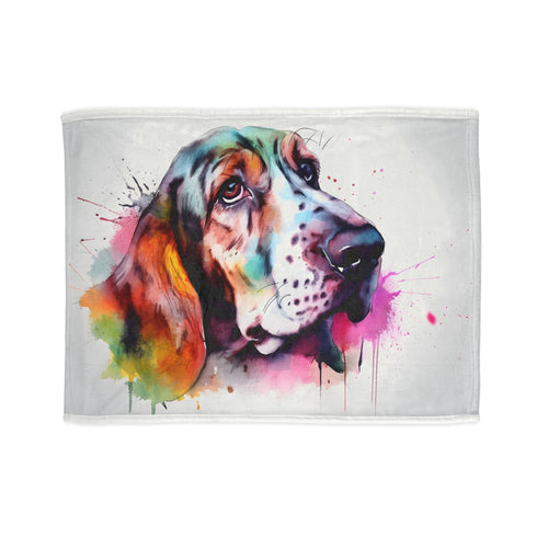 Cozy Basset Hound themed sublimation blanket in 30'' x 40'' size