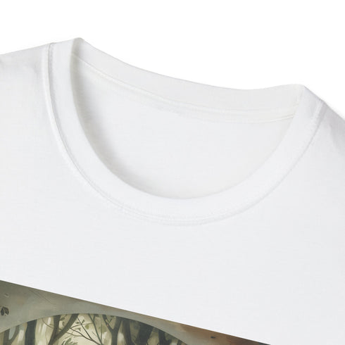 Charcoal forest-themed cotton t-shirt with woodland animals design