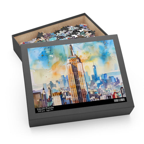 Empire State watercolor jigsaw puzzle with 120 pieces.