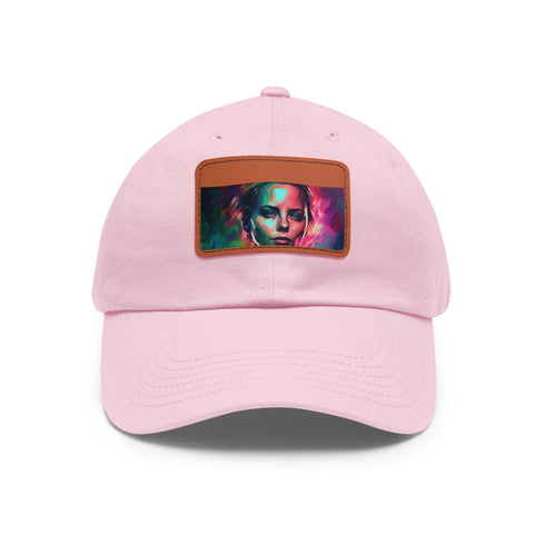 Neon watercolor baseball cap with light brown patch and rectangular shape.