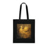 Black cotton tote bag with majestic phoenix design, perfect for all seasons.