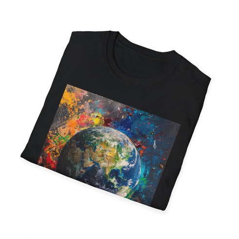 Blue Marble Earth Painting T-Shirt, Charcoal color, size S.