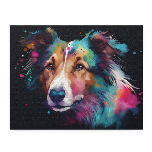 Adorable collie jigsaw puzzle, vibrant colors and intricate details.