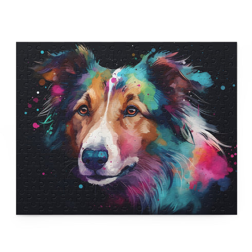 Colorful collie jigsaw puzzle, great challenge for dog lovers.