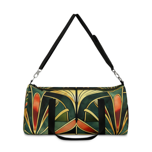 Custom-printed lightweight polyester Oxford canvas duffel bag with adjustable shoulder strap.