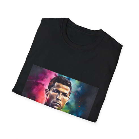 Neon radiant football icon T-shirt in charcoal cotton with crew neck