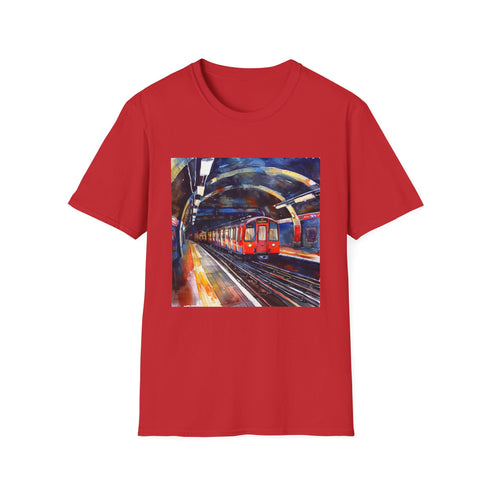 Charcoal cotton crew neck t-shirt with watercolor London underground design