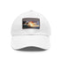 Hawaiian beach print baseball cap in white with brown patch.