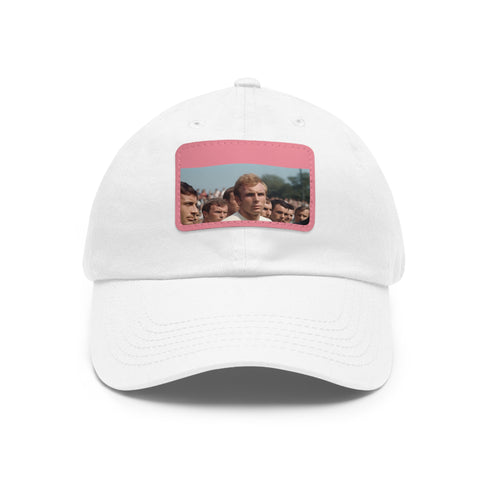 White cotton baseball cap celebrating England World Cup 1966 legend Bobby Moore.