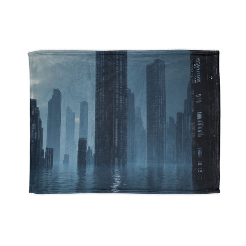 Data Towers Rising from Dark Sea Plush Fleece Throw Blanket